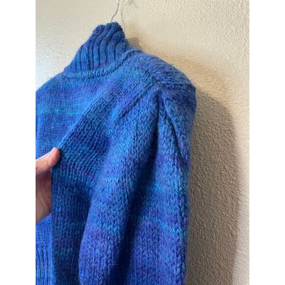 VTG Liz Claiborne Retro Blue Knit Wool Button Up Balloon Sleeve Cardigan Medium - Picture 11 of 13